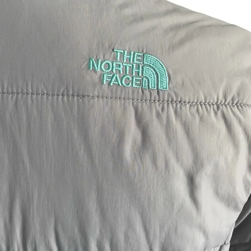 EUC! The North Face Gray Teal Mock Turtle Zip Up Puffer Jacket - Girls XL/Women’